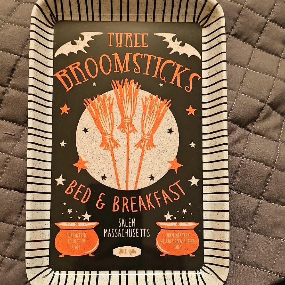 Halloween Themed Decorative Tray Bats Cauldron's Witches Brooms